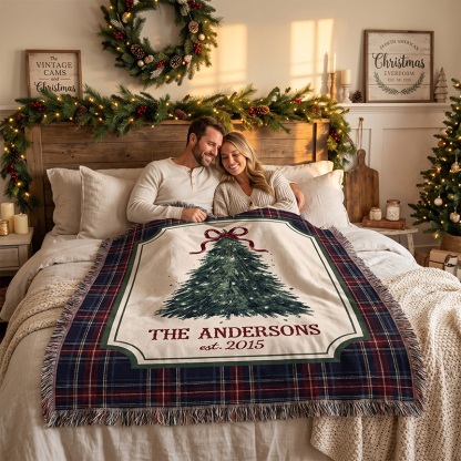 Personalized Family Christmas Blanket – Custom Family Name & Year Plaid Holiday Keepsake Blanket