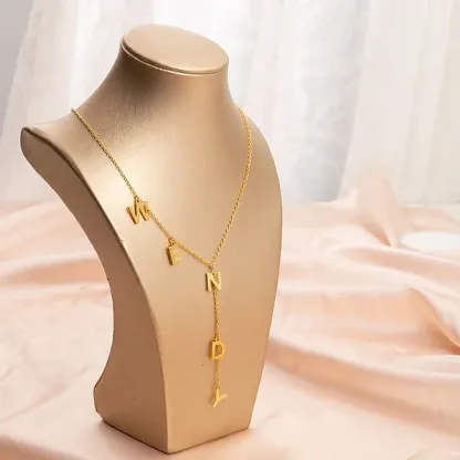 Personalized Dainty Lariat Y Necklace with 3-9 Initials Mother's Day Birthday Valentine's Day Gift for Women