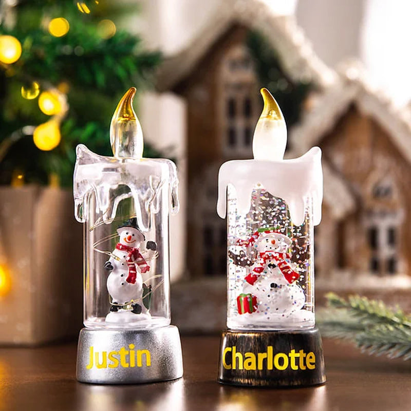 Personalized Snowman Santa Claus Flameless LED Candle Light