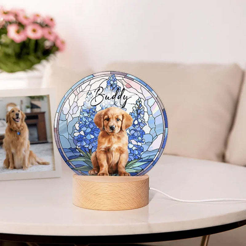 Personalized Acrylic Pet Portrait Birth Flower LED Night Light