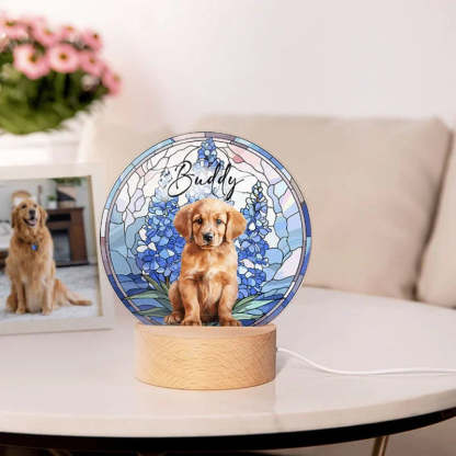 Personalized Acrylic Pet Portrait Birth Flower LED Night Light