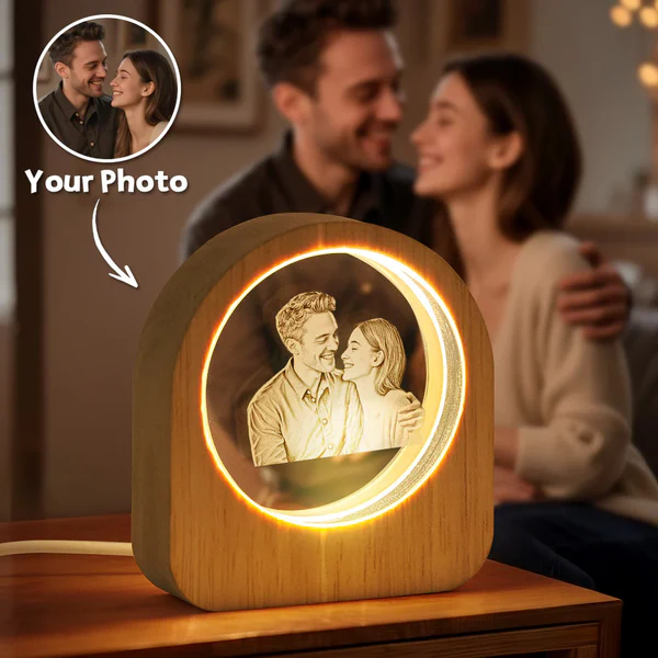 Personalized Photo Engraved LED Night Light – Custom Photo & Text Wooden Keepsake Lamp