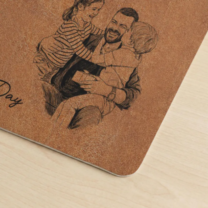 Personalized Photo Sketch Line Art Desk Mat, Father's Day Gift For Husband, Daddy & Kid Picture Desk Pad Mouse Mat