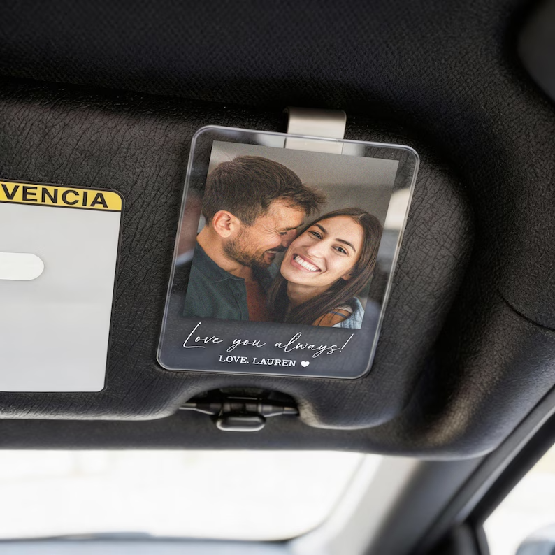 Personalized Photo Car Visor Clip, Drive Safe I Love You, Anniversary Gift for Her Picture Fridge Magnet