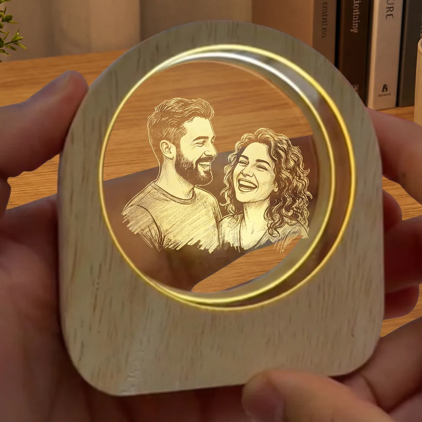 Personalized Photo Engraved LED Night Light – Custom Photo & Text Wooden Keepsake Lamp
