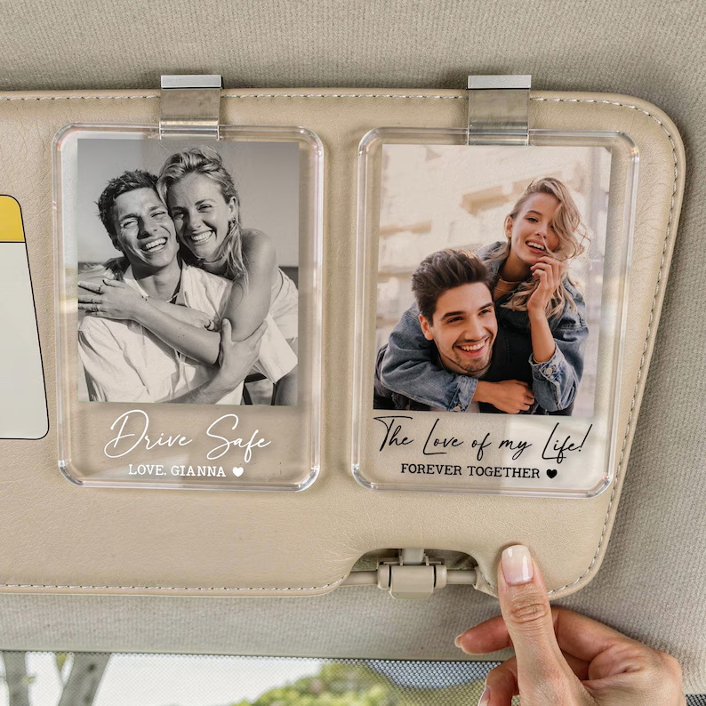Personalized Photo Car Visor Clip, Drive Safe I Love You, Anniversary Gift for Her Picture Fridge Magnet