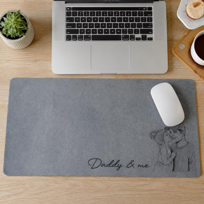 Personalized Photo Sketch Line Art Desk Mat, Father's Day Gift For Husband, Daddy & Kid Picture Desk Pad Mouse Mat