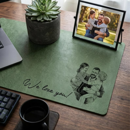 Personalized Photo Sketch Line Art Desk Mat, Father's Day Gift For Husband, Daddy & Kid Picture Desk Pad Mouse Mat