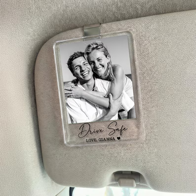 Personalized Photo Car Visor Clip, Drive Safe I Love You, Anniversary Gift for Her Picture Fridge Magnet