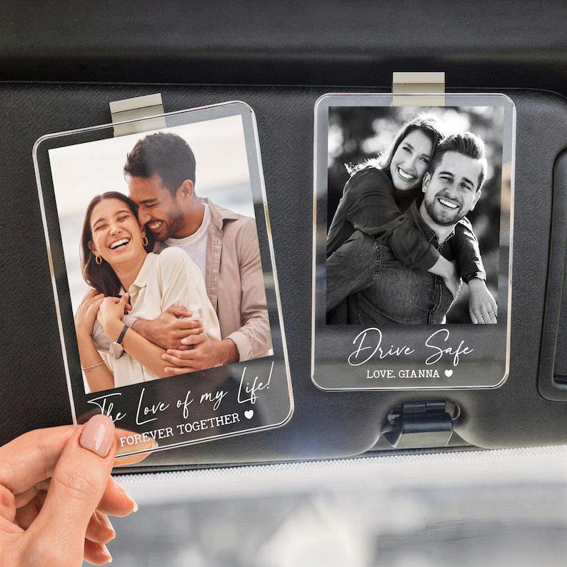 Personalized Photo Car Visor Clip, Drive Safe I Love You, Anniversary Gift for Her Picture Fridge Magnet