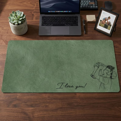 Personalized Photo Sketch Line Art Desk Mat, Father's Day Gift For Husband, Daddy & Kid Picture Desk Pad Mouse Mat