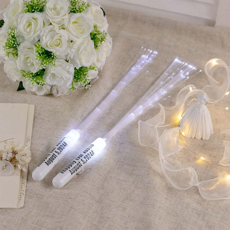 Personalized Light Up Fiber Optic Wands, LED White Glow Sticks Set of 12, Wedding Party Favors, Birthday/Wedding Gifts