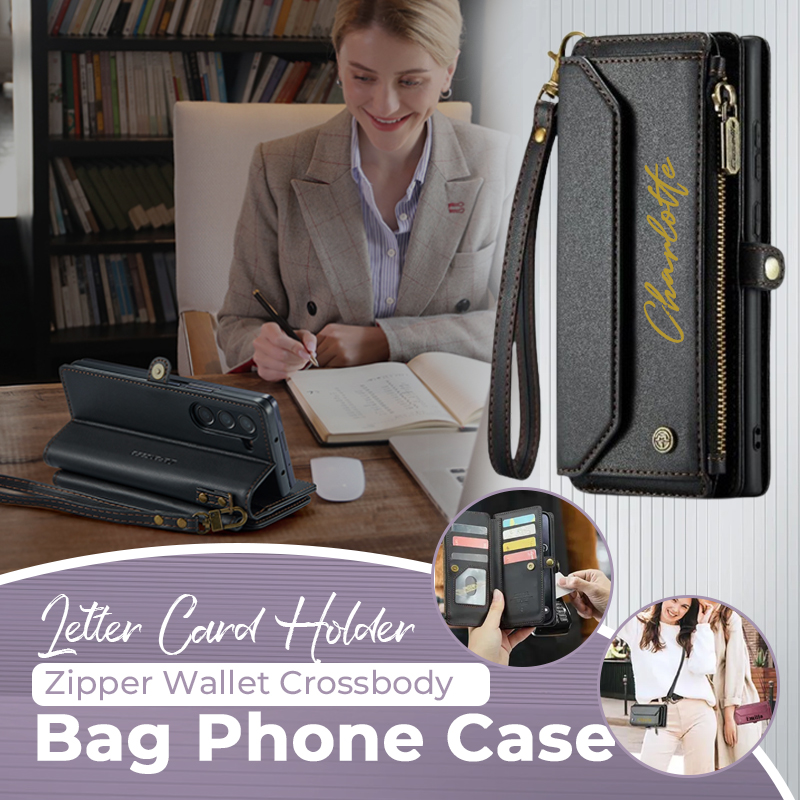 Personalised Monogram Card Holder Zipper Wallet Crossbody Phone Case