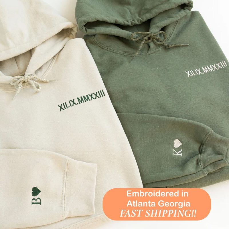 Custom Roman Numeral Embroidered Couple Shirt