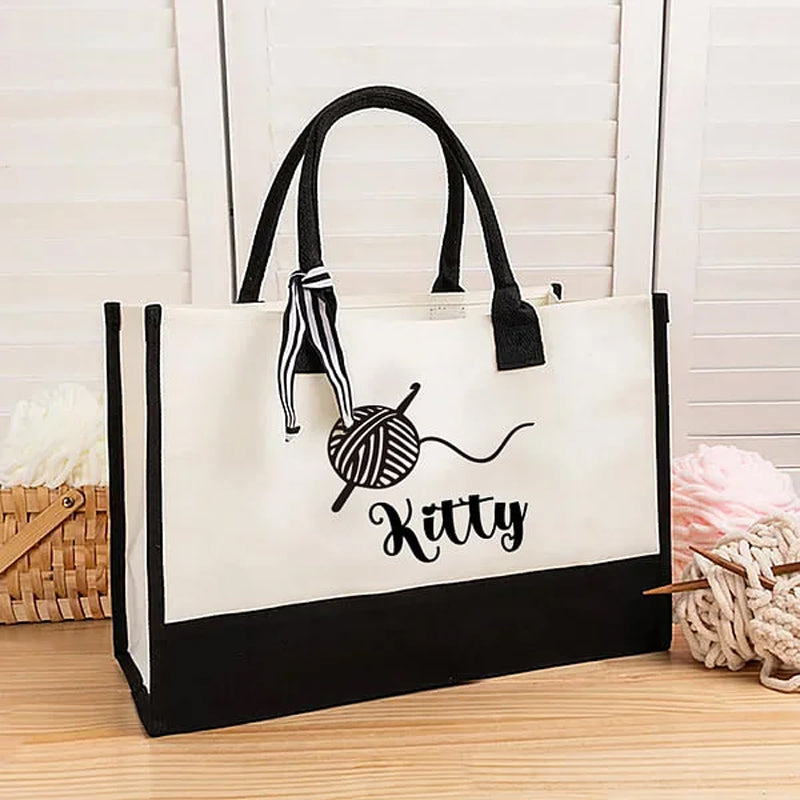 Personalized Crochet Yarn Design Large Canvas Tote Bag