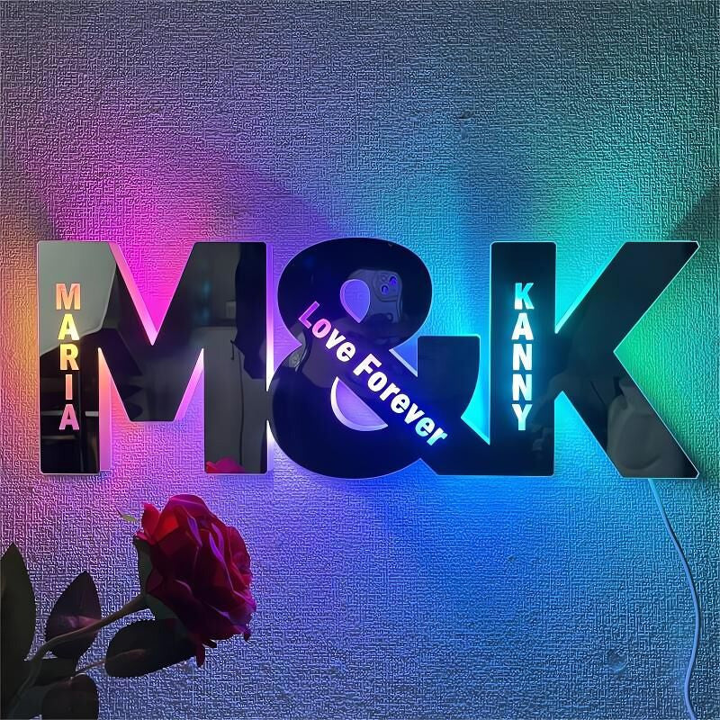 Personalized Led Mirror Light Customized Couple Initials Romantic Gift For Valentine's Day