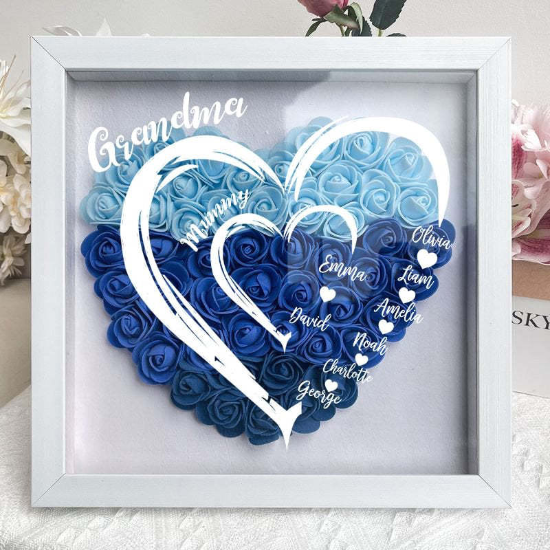 Grandma Hearts Mum Hearts - Personalized Flower Shadow Box