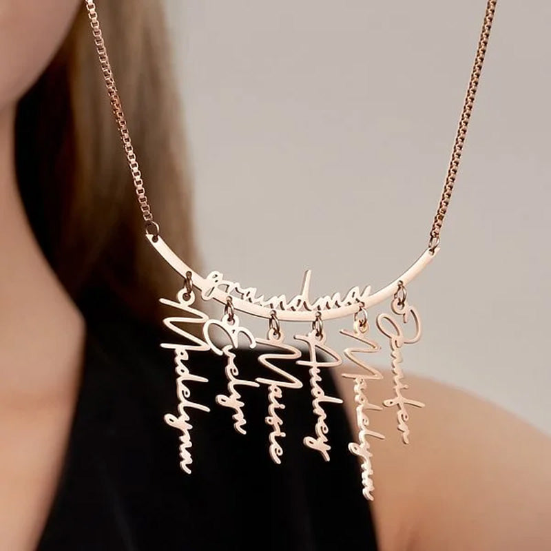 Personalized Names Hanging Family Necklace with 1-7 Names Pendants Birthday Mother's Day Gift for Mother Grandmother