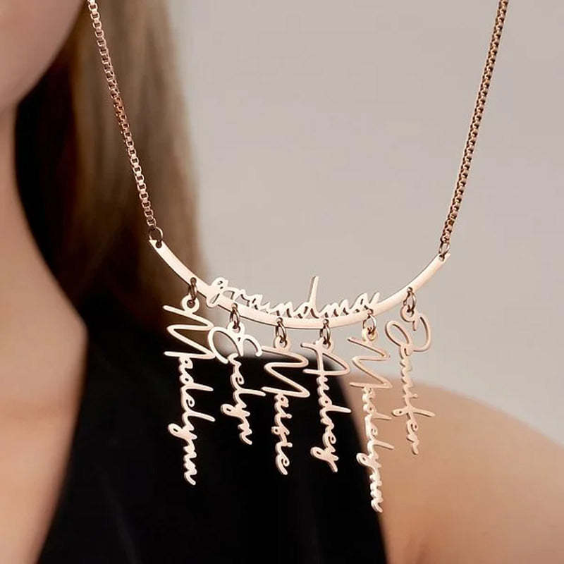 Personalized Names Hanging Family Necklace with 1-7 Names Pendants Birthday Mother's Day Gift for Mother Grandmother