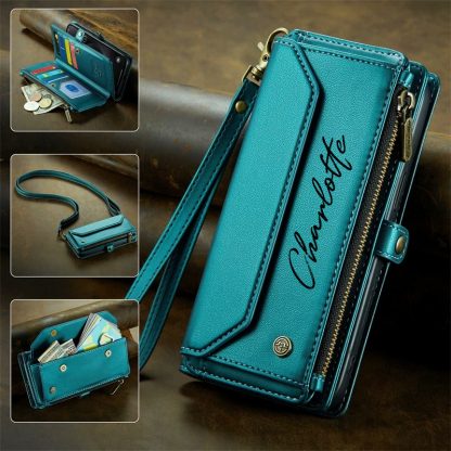 Personalised Monogram Card Holder Zipper Wallet Crossbody Phone Case