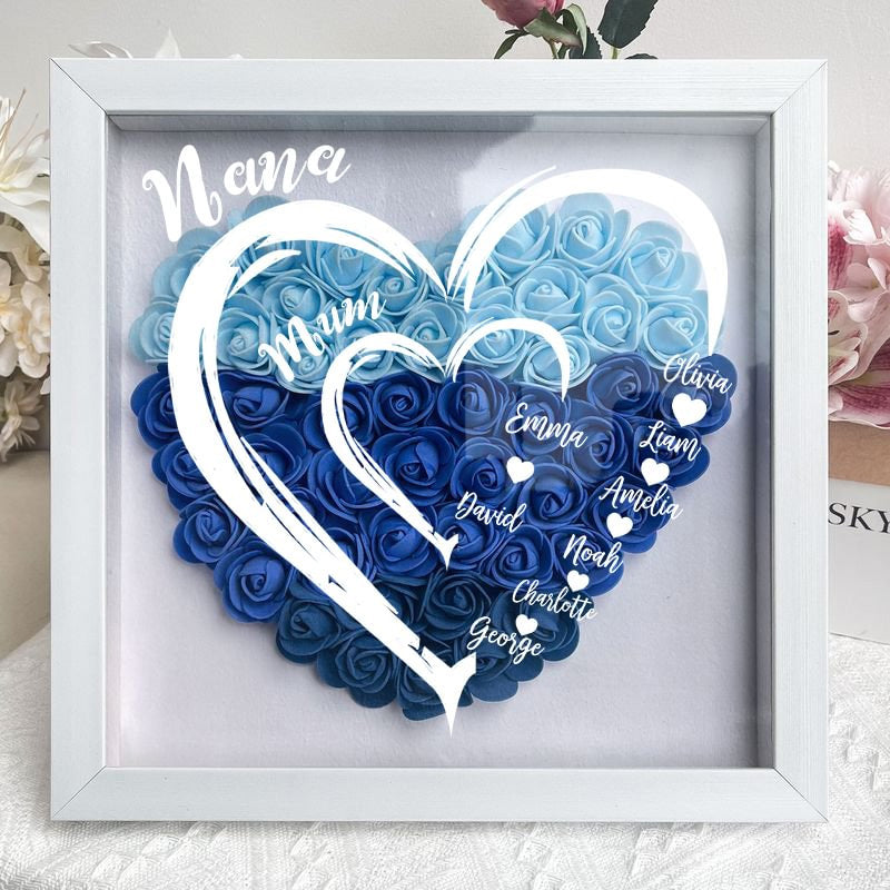 Grandma Hearts Mum Hearts - Personalized Flower Shadow Box