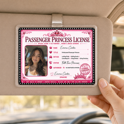 Personalized Passenger Princess License Sun Visor Clip – Custom Photo Car Accessory Gift for Girlfriend or Wife