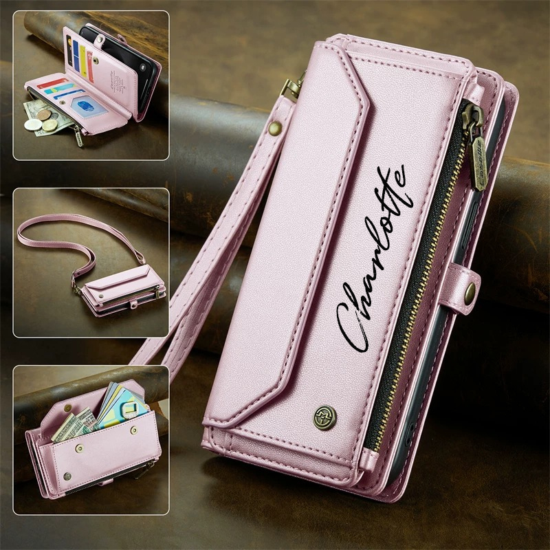 Personalised Monogram Card Holder Zipper Wallet Crossbody Phone Case