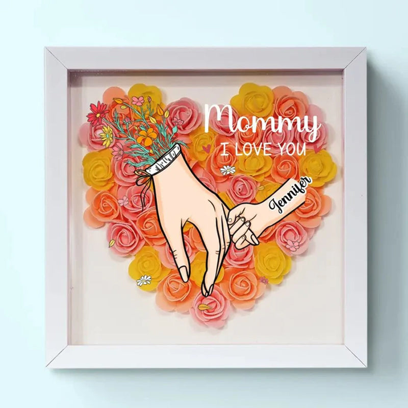 We Love You Mommy Hand Holding - Personalized Flower Shadow Box
