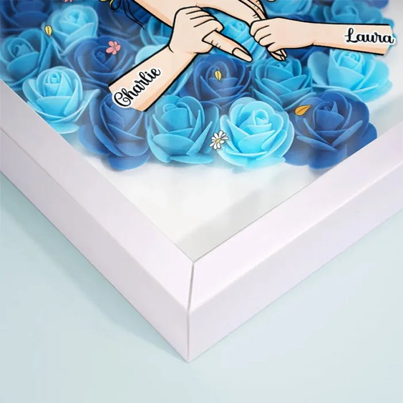 We Love You Mommy Hand Holding - Personalized Flower Shadow Box