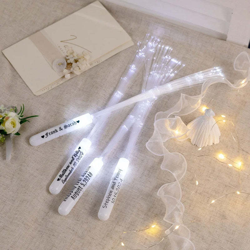 Personalized Light Up Fiber Optic Wands, LED White Glow Sticks Set of 12, Wedding Party Favors, Birthday/Wedding Gifts