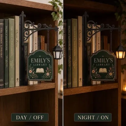 Custom Bookshelf Sign with LED Lamp, Personalized Library Decor, Book Nook Decor, Book Lover Gift