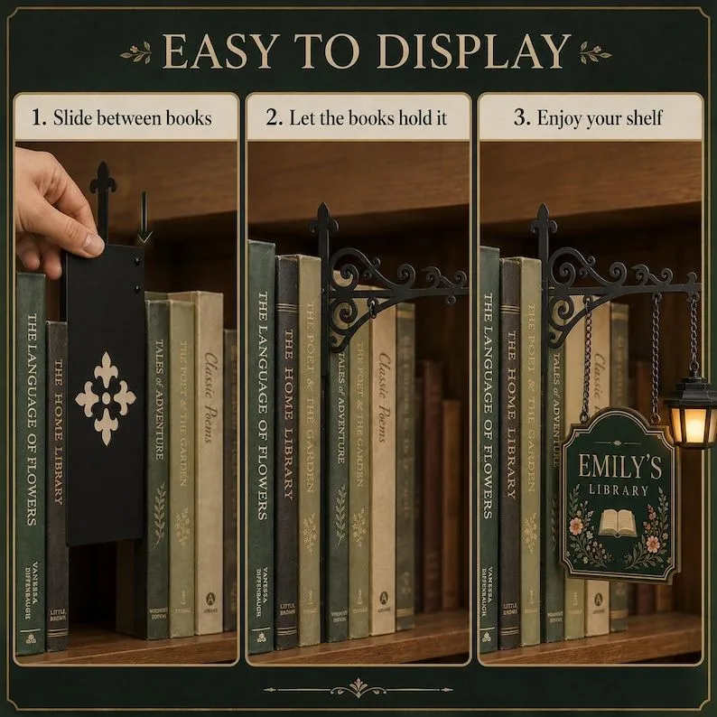 Custom Bookshelf Sign with LED Lamp, Personalized Library Decor, Book Nook Decor, Book Lover Gift