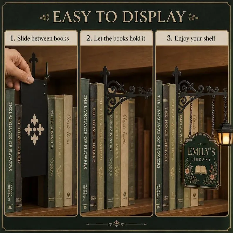 Custom Bookshelf Sign with LED Lamp, Personalized Library Decor, Book Nook Decor, Book Lover Gift