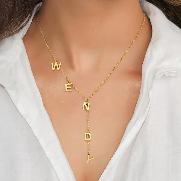 Personalized Dainty Lariat Y Necklace with 3-9 Initials Mother's Day Birthday Valentine's Day Gift for Women