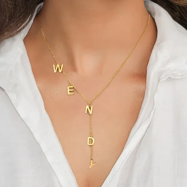 Personalized Dainty Lariat Y Necklace with 3-9 Initials Mother's Day Birthday Valentine's Day Gift for Women