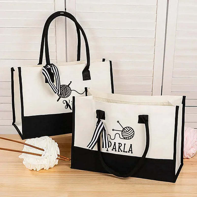 Personalized Crochet Yarn Design Large Canvas Tote Bag