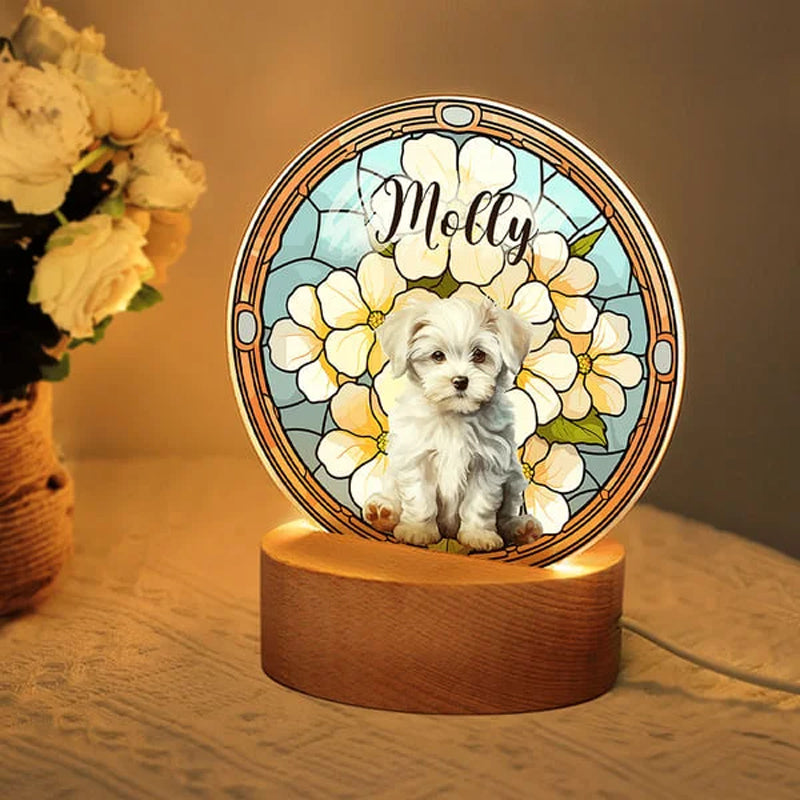Personalized Acrylic Pet Portrait Birth Flower LED Night Light