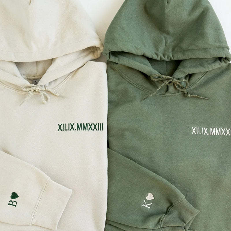Custom Roman Numeral Embroidered Couple Shirt