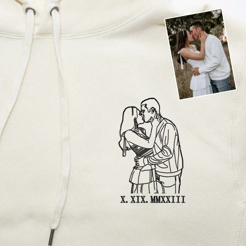 Personalized Embroidered Couple Photo Outline Couple Sweatshirt