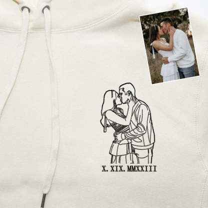 Personalized Embroidered Couple Photo Outline Couple Sweatshirt