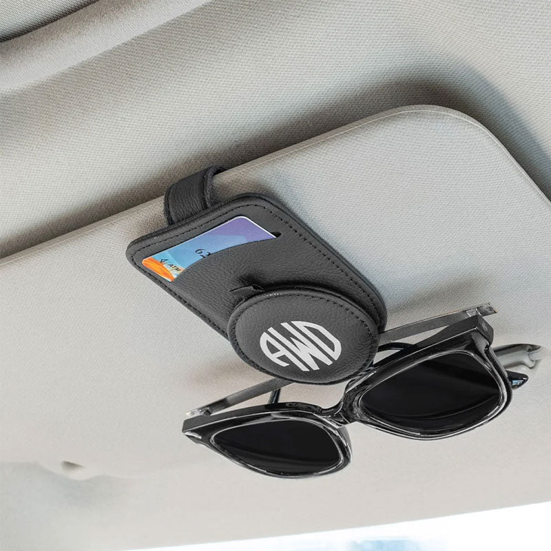 Personalized Leather Multifunctional Car Sunglasses Holder
