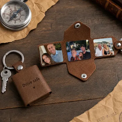 Personalized Leather Photo Key Holder – Custom Name & Photo Keychain Gift