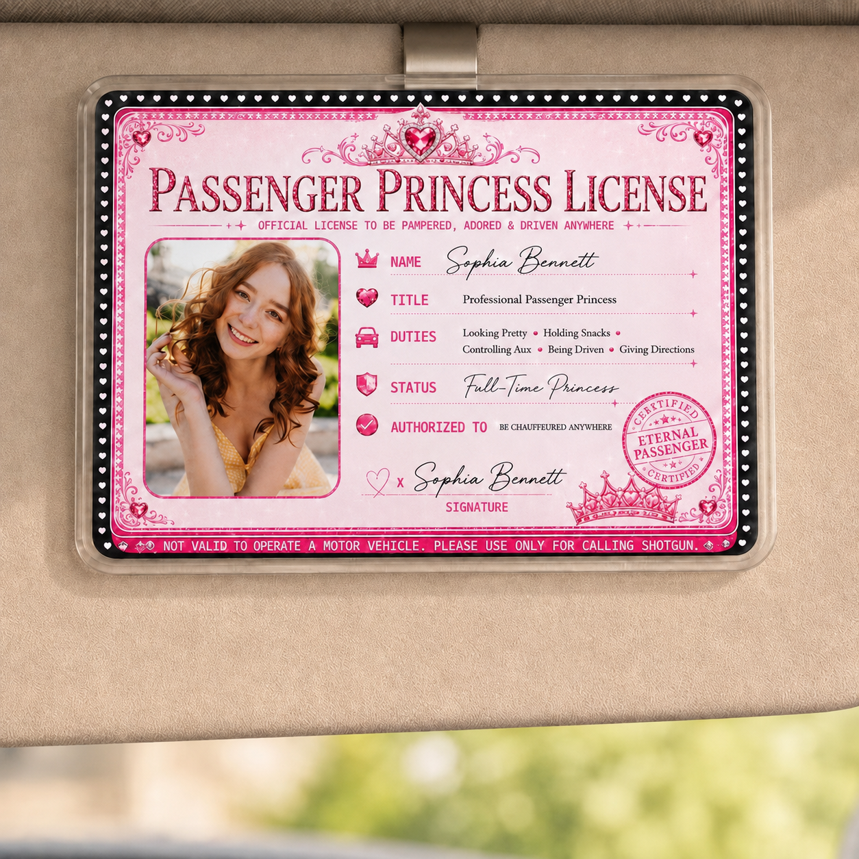 Personalized Passenger Princess License Sun Visor Clip – Custom Photo Car Accessory Gift for Girlfriend or Wife