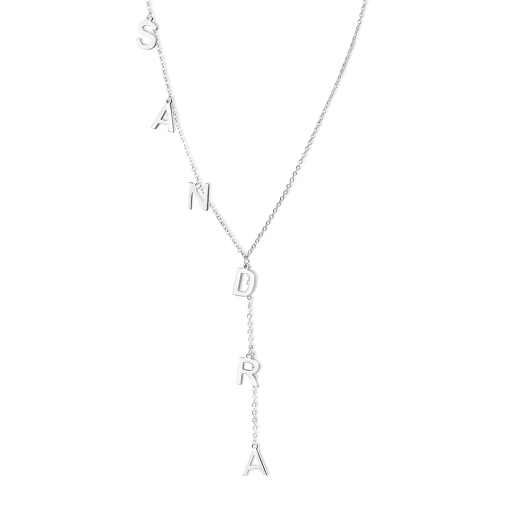 Personalized Dainty Lariat Y Necklace with 3-9 Initials Mother's Day Birthday Valentine's Day Gift for Women