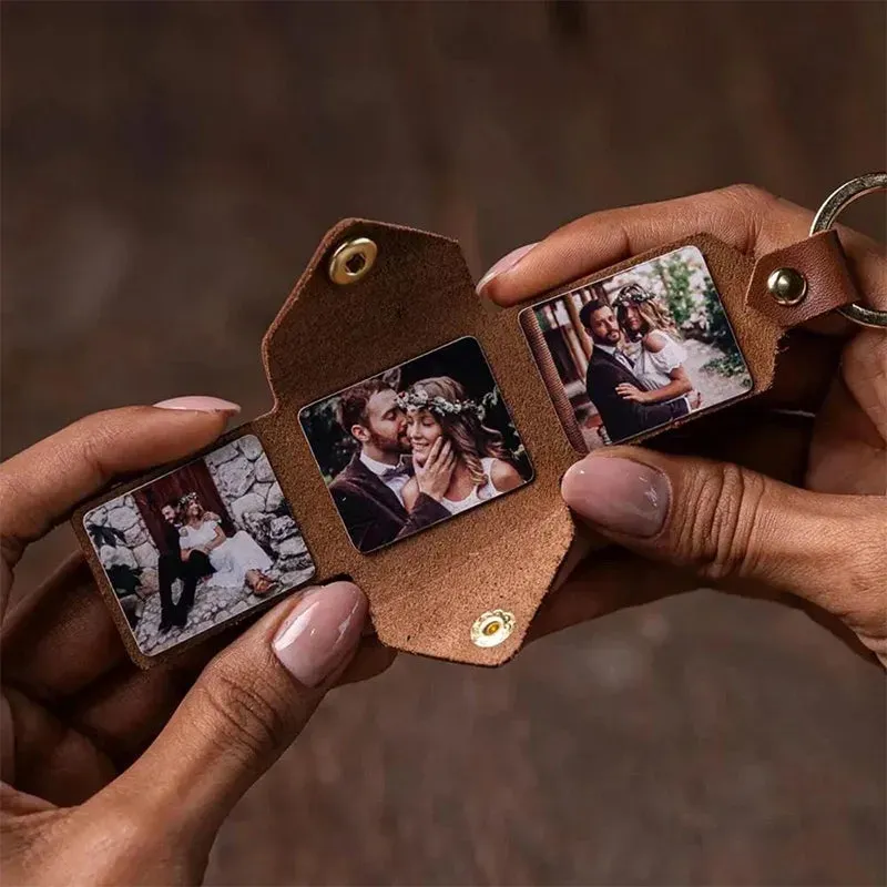 Personalized Leather Photo Key Holder – Custom Name & Photo Keychain Gift