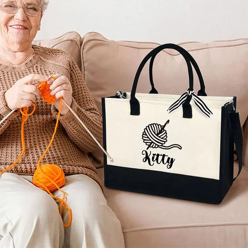 Personalized Crochet Yarn Design Large Canvas Tote Bag