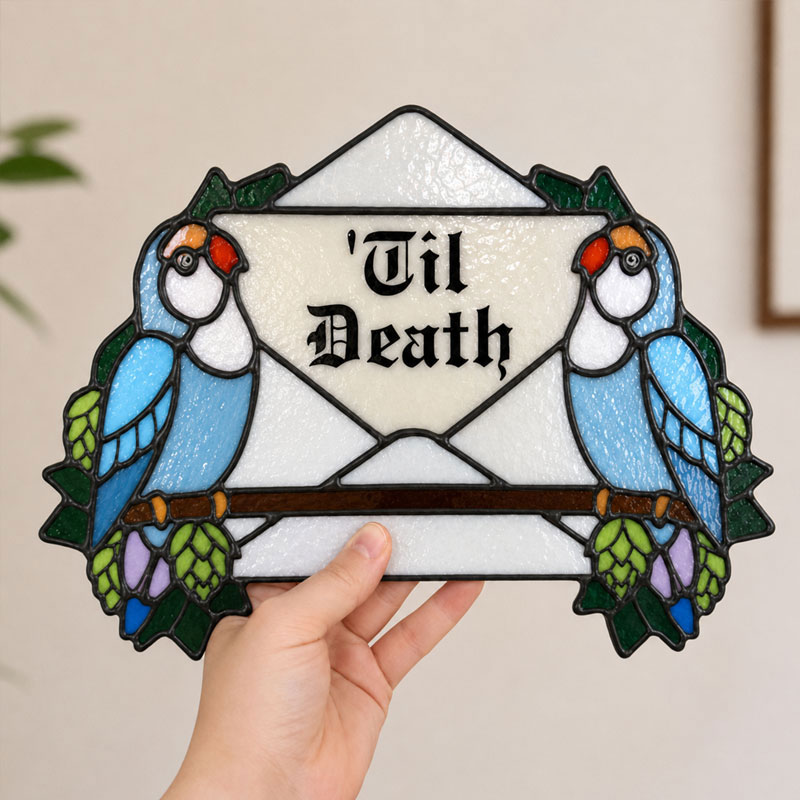 Personalized Til Death Stained Glass Envelope Plaque – Custom Text & Date Gothic Love Decor
