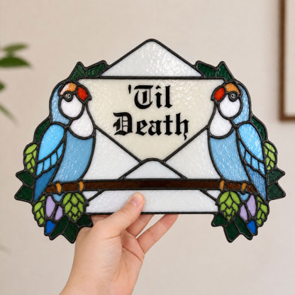 Personalized Til Death Stained Glass Envelope Plaque – Custom Text & Date Gothic Love Decor