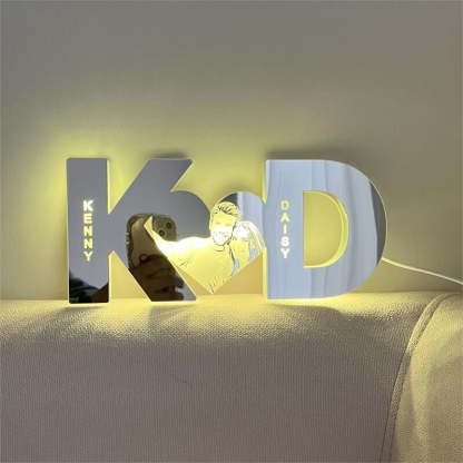 Personalized Led Mirror Light Customized Couple Initials And Photo Romantic Gift For Valentine's Day
