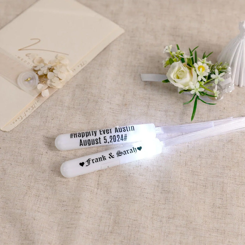 Personalized Light Up Fiber Optic Wands, LED White Glow Sticks Set of 12, Wedding Party Favors, Birthday/Wedding Gifts